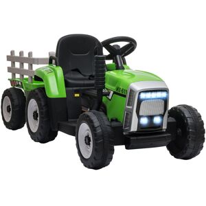 Homcom - Electric Ride on Tractor with Trailer 12V Kids Electric Car for 3-6 Years Green - Green