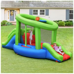 GYMAX Inflatable Bounce House Castle Bouncer with 2 Slide & Basketball Hoop