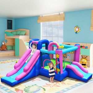 COSTWAY Inflatable Bounce House Dual Slide Kids Cartoon Castle Jumping Bouncer with Bag