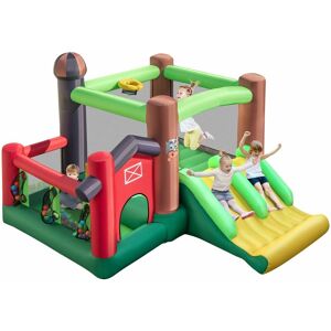 GYMAX Inflatable Bounce House with Double Slides Farm Themed 6-in-1 Inflatable Castle