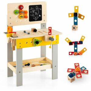 COSTWAY Kid¡¯s Pretend Play Workbench Set Wooden Tool Work bench Toy w/ Blackboard