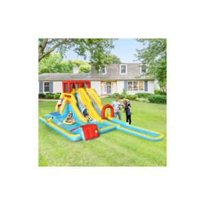 GYMAX Kids Bounce House Inflatable Water Park w/Double Slides &Climbing Wall