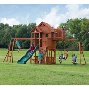 UNIQUEHOMEFURNITURE Kids Garden Playhouse Outdoor Children Slide Large Swing Set Wooden Tree House