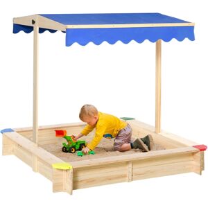 Outsunny - Kids Wooden Cabana Sandbox Children Outdoor Playset w/ Bench Canopy - Natural, Blue