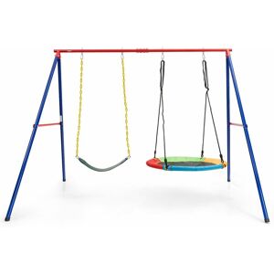 COSTWAY Kids Swing Set A-Frame Metal Swing Stand w/ Saucer Swing Seat & Belt Swing Seat