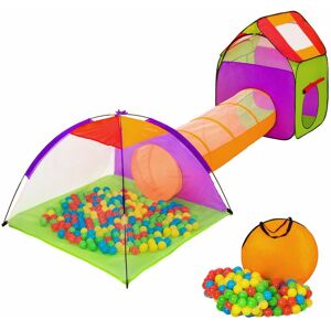 TECTAKE Large play tent with tunnel + 200 balls for kids - kids pop up tent, kids tent, pop up play tent - colourful - colourful