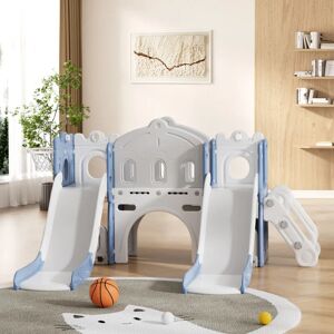 LIVINGANDHOME Blue Toddler Indoor Outdoor Toddler Two Slides Playset