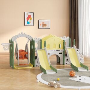 Livingandhome - Green Outdoor Toddler Swing and 2 Slides Toy Set