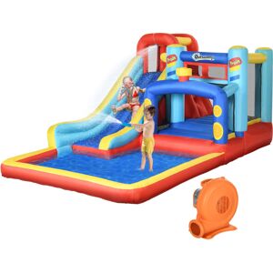 4 in 1 Kids Bouncy Castle w/ Slide Pool Trampoline Climbing Wall Blower - Multi-colored - Outsunny