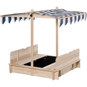 Outsunny - Kids Square Wooden Sandpit Children Cabana Sandbox Outdoor Playset Blue - Natural, Blue