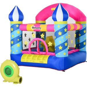 Kids Bouncy Castle House Trampoline Basket w/ Blower for Age 3-8 Blue - multi-colored - Outsunny