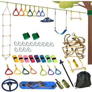 Ninja Obstacle Course w/ Monkey Bar, Gym Ring, Climbing Rope, Ladder - Multi-colored - Outsunny