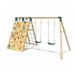 Beat The Wall Wooden Swing Set with Double up & Over Climbing Wall – Capstone - Rebo