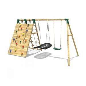 Beat The Wall Wooden Swing Set with Double up & Over Climbing Wall – Vertex - Rebo