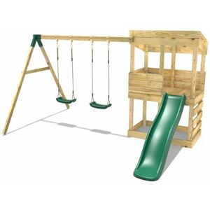 Wooden Lookout Tower Playhouse with 6ft Slide & Swings - Bryce - Rebo