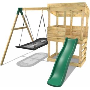 Wooden Lookout Tower Playhouse with 6ft Slide & Swings - Cascades - Rebo