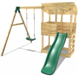 Wooden Lookout Tower Playhouse with 6ft Slide & Swing - Arches - Rebo