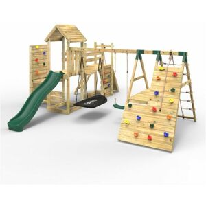 Double Tower Climbing Frame with Flexible Bridge, Swing & Slide - Montana - Rebo