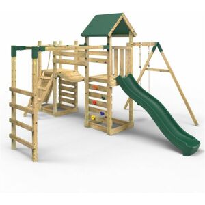 Double Tower Climbing Frame with Flexible Bridge, Swing & Slide - Arvon - Rebo