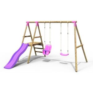 Odyssey Wooden Garden Swing Set with Standard Seat, Baby Seat, Platform and Slide - Pink - Rebo