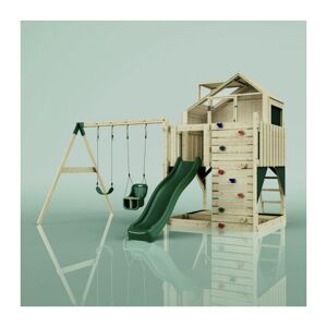 Rebo Polarplay Kids Climbing Tower & Playhouse - Swing Saga Green - Brown