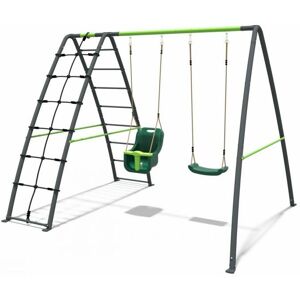 Steel Series Metal Children's Swing Set with Up and Over Wall - Double Swing Green - Rebo