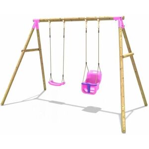 Wooden Garden Swing Set with Standard Seat and Baby Seat - Luna Pink - Rebo