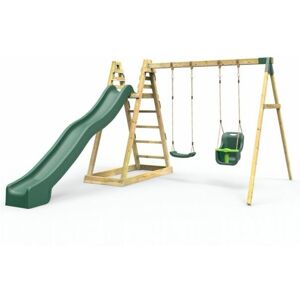 Children's Wooden Pyramid Activity Frame with Swings and 10ft Water Slide - Cora Linn - Rebo