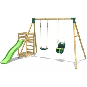 Wooden Swing Set plus Deck & Slide - Luna Green - Rebo