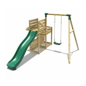 Wooden Swing Set with Deluxe Add-On Deck and 8ft Slide - Solar Green - Green - Rebo