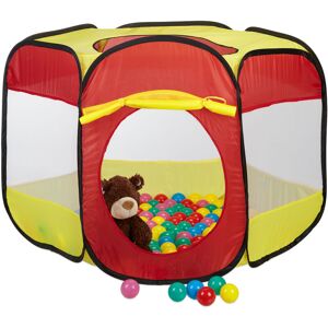 Ball Pit with 100 Balls for Kids, Pop Up Play Tent for Age 3 and Up, hwd: 70x85x100 cm, Hexagonal, Red-Yellow - Relaxdays