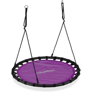 Nest Swing, Round Hanging Swing for Children, Height-Adjustable, ø: 120 cm, For up to 100 kg, Purple - Relaxdays