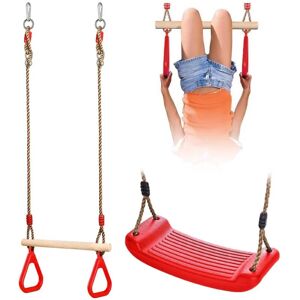 THE MAGIC TOY SHOP Set of Wooden Monkey Bar Trapeze Rope Swing & Plastic Swing Seat Garden Toy