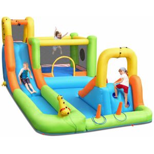 GYMAX Water Park Inflatable Bounce House w/ Double Slides & Basketball Hoop