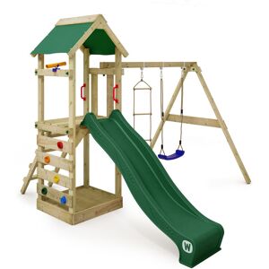 Wooden climbing frame FreeFlyer with swing set and slide, Garden playhouse with sandpit, climbing ladder & play-accessories - green - green - Wickey