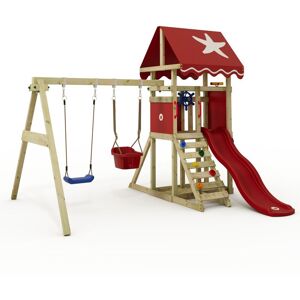 wickey Climbing frame play tower DinkyStar for toddlers with slide and children's swing, baby swing with safety belts, 10 years guarantee - red - red