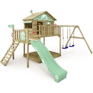 wickey Wooden climbing frame Smart Coast with swing set and slide, Playhouse on stilts for kids with sandpit, climbing ladder & play-accessories - pastel