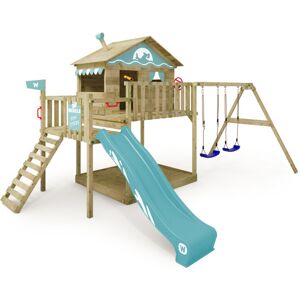 wickey Wooden climbing frame Smart Coast with swing set and slide, Playhouse on stilts for kids with sandpit, climbing ladder & play-accessories - pastel