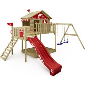 wickey Wooden climbing frame Smart Coast with swing set and slide, Playhouse on stilts for kids with sandpit, climbing ladder & play-accessories - red - red