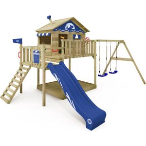 wickey Wooden climbing frame Smart Coast with swing set and slide, Playhouse on stilts for kids with sandpit, climbing ladder & play-accessories - blue