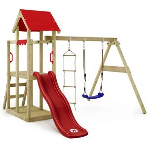 Wooden climbing frame TinyPlace with swing set and slide, Garden playhouse with sandpit, climbing ladder & play-accessories - red - red - Wickey