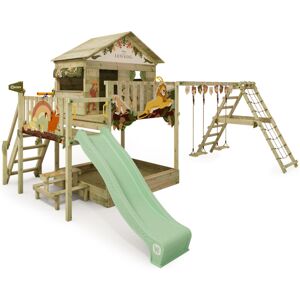 wickey Wooden climbing frame Disney Quest with swing set and slide, Garden playhouse with sandpit, climbing ladder & play-accessories - Mickey & Friends