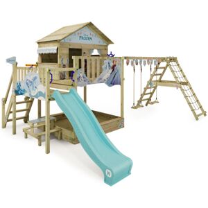 wickey Wooden climbing frame Disney Quest with swing set and slide, Garden playhouse with sandpit, climbing ladder & play-accessories - Frozen - Frozen