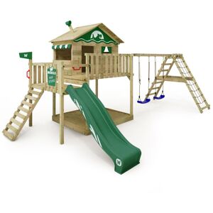 wickey Wooden climbing frame Smart Ocean with swing set and slide, Playhouse on stilts for kids with sandpit, climbing ladder & play-accessories - green