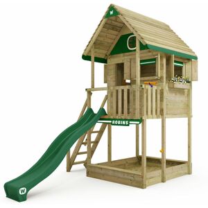 Wooden Tower Playhouse Smart ClubHouse on stilts with slide, tree house with sandpit, climbing ladder & play accessories – green - green - Wickey