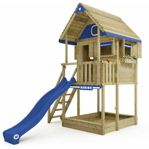 Wooden Tower Playhouse Smart ClubHouse on stilts with slide, tree house with sandpit, climbing ladder & play accessories – blue - blue - Wickey