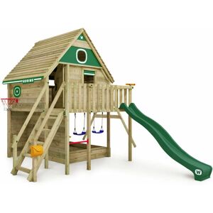 Wooden Tower Playhouse Smart FamilyHouse with swing & slide, Treehouse with sandpit, climbing ladder & play accessories - green - green - Wickey