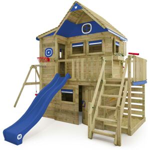 Wooden Tower Playhouse Smart ArtHouse with swing & slide, Treehouse with sandpit, climbing ladder & play accessories - blue - blue - Wickey