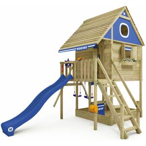 Wooden Tower Playhouse Smart RiverHouse with swing & slide, Treehouse with sandpit, climbing ladder & play accessories - blue - blue - Wickey