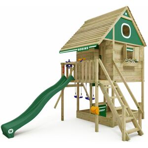 Wooden Tower Playhouse Smart RiverHouse with swing & slide, Treehouse with sandpit, climbing ladder & play accessories - green - green - Wickey